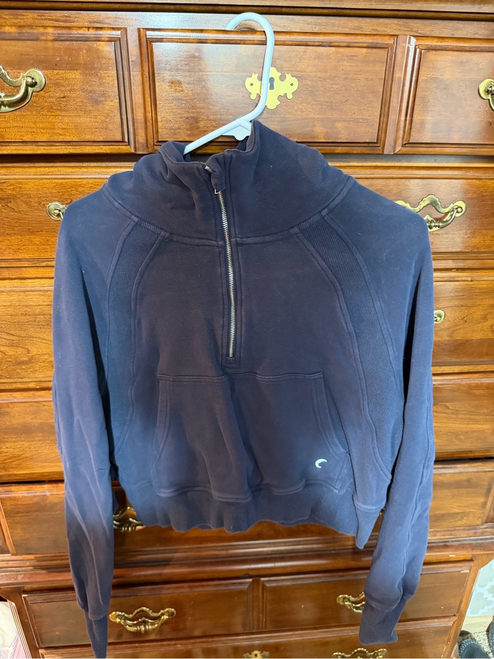 ZYIA Navy Half-Zip Crop Relaxation Pullover